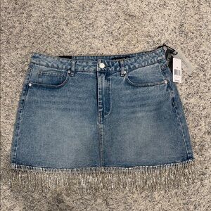 BRAND NEW Blue Denim Skirt with Silver Fringe